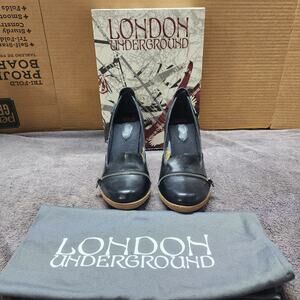 Vtg London Underground smoked kipper heels shoes 8.5 new w/ box dust bag shlf